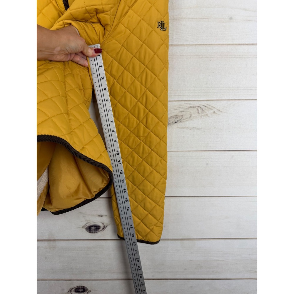 Lauren Ralph Lauren Jacket Womens XL Mustard Yellow Quilted Faux Fur Collar - Picture 6 of 8